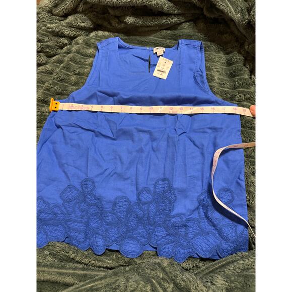 NWT J.Crew Embroidered trim shell Blue Sleeveless Tank Size Small Causal Linen - Picture 8 of 9